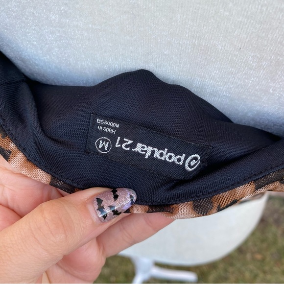 Popular 21 Leopard Print Ruched Mesh Blouse Top - Picture 8 of 8